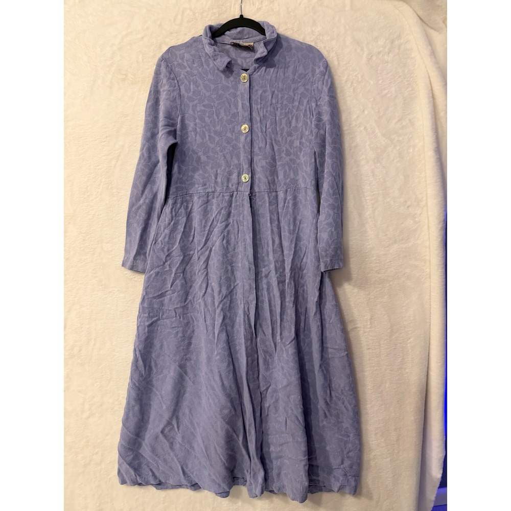 Earth Song Jacquard Leaf Maxi Dress Womens Large Periwinkle Long Sleeve Boho
